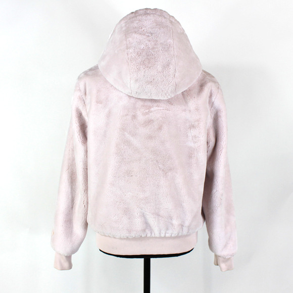 Moose Knuckles x Jennifer Meyer Faux Fur Jacket Pink Hooded Full Zip Up Crop M - Picture 6 of 8